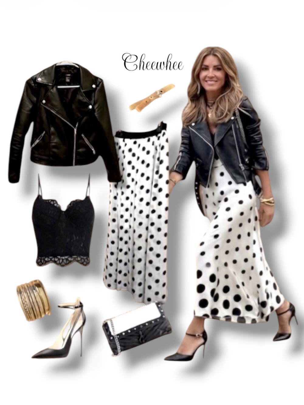 Boutique Black White Polka Dot Chiffon Maxi Skirt Flowy Semi Sheer S